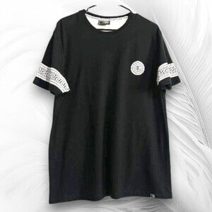 Level Ten Black Graphic T Shirt With Greek Key Sleeve Detail